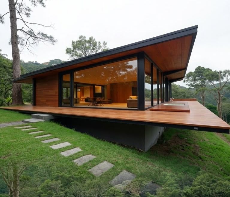 Chalé autônomo Goa — padrão contemporâneo em madeira e vidro
